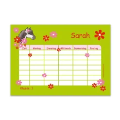 A4 Stundenplan | Pony Blumen - grün - personalisierbar, optional wiederbeschreibbar Kinder Stundenplan