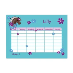 Discount A4 Stundenplan | Pony Blumen - türkis lila - personalisierbar, optional wiederbeschreibbar Kinder Stundenplan