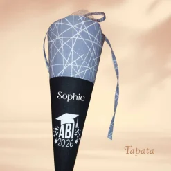 Geschenke|Tapata Design Abi 2026 Abschlusstüte, Geschenk zum Abitur personalisierbar - Grau Querstreifen