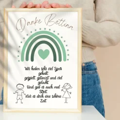 Danksagungskarten|DekowerkSeeger Abschiedsgeschenk Erzieherin personalisiert Herz grün | Poster Urkunde | Geschenk Kindergarten Danke Regenbogen
