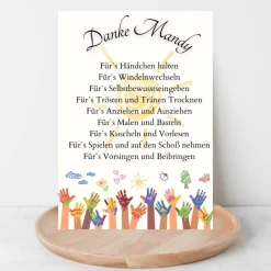 Danksagungskarten|DekowerkSeeger Abschiedsgeschenk Erzieherin personalisiert Hände bunt | Poster Urkunde | Geschenk Kindergarten Danke