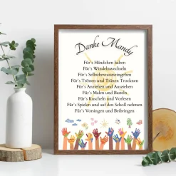 Danksagungskarten|DekowerkSeeger Abschiedsgeschenk Erzieherin personalisiert Hände bunt | Poster Urkunde | Geschenk Kindergarten Danke