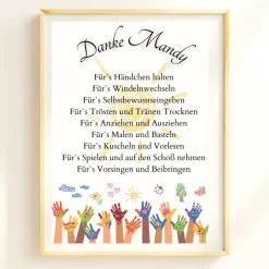 Danksagungskarten|DekowerkSeeger Abschiedsgeschenk Erzieherin personalisiert Hände bunt | Poster Urkunde | Geschenk Kindergarten Danke