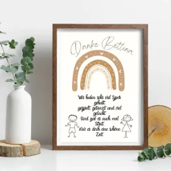 Abschiedsgeschenk Erzieherin personalisiert Herz braun | Poster Urkunde | Geschenk Kindergarten Danke Regenbogen Kinder Danksagungskarten