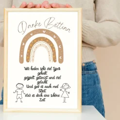 Abschiedsgeschenk Erzieherin personalisiert Herz braun | Poster Urkunde | Geschenk Kindergarten Danke Regenbogen Kinder Danksagungskarten