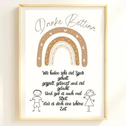 Abschiedsgeschenk Erzieherin personalisiert Herz braun | Poster Urkunde | Geschenk Kindergarten Danke Regenbogen Kinder Danksagungskarten
