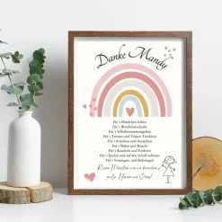 Danksagungskarten|DekowerkSeeger Abschiedsgeschenk Erzieherin personalisiert Herz rosa | Poster Urkunde | Geschenk Kindergarten Danke Regenbogen