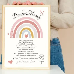 Danksagungskarten|DekowerkSeeger Abschiedsgeschenk Erzieherin personalisiert Herz rosa | Poster Urkunde | Geschenk Kindergarten Danke Regenbogen