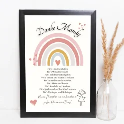 Danksagungskarten|DekowerkSeeger Abschiedsgeschenk Erzieherin personalisiert Herz rosa | Poster Urkunde | Geschenk Kindergarten Danke Regenbogen