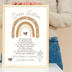 Danksagungskarten|DekowerkSeeger Abschiedsgeschenk Erzieherin personalisiert Herz grün | Poster Urkunde | Geschenk Kindergarten Danke Regenbogen