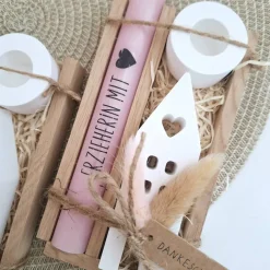 Abschiedsgeschenk Kindergarten KITA Erzieherin mit Herz Geschenkset Dankeschön Haus / Lichthaus Kerzenhalter rund Kerzen Kinder Danksagungskarten