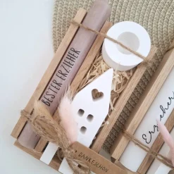 Abschiedsgeschenk Kindergarten KITA Erzieherin mit Herz Geschenkset Dankeschön Haus / Lichthaus Kerzenhalter rund Kerzen Kinder Danksagungskarten