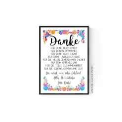 Danksagungskarten|Windstill & Wolkenfrei Abschiedsgeschenk Kollegin Kollege Verabschiedung Ruhestand Rente Geschenk Poster Bild Blumen Vögel Bunt