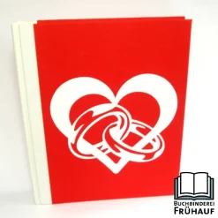 Outlet ABVERKAUF /// Hochzeitsalbum Herz mit verschlungenen Ringen – Fotoalbum rot weiß, Handarbeit Hochzeitsalben