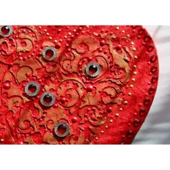 Kunst|Susanne Hiebl...die etwas andere Art! Acrylbild BAROCK IN ROT Herzbild Geschenk zu Valentinstag Muttertag Acrylbild Collage Bild auf herzförmigem Keilrahmen