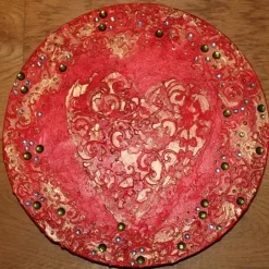 New Acrylbild BAROCKHERZ Gemälde Malerei rundes Gemälde Geschenk rotes Bild abstrakte Kunst Acrylmalerei Herz Kunst