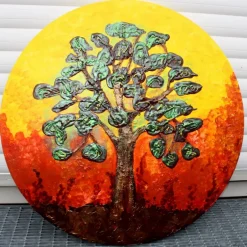 Best Acrylbild FEIGENBAUM Gemälde Malerei auf einem runden Keilrahmen abstrakte Kunst abstrakter Baum Kunst