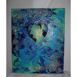 Acrylbild HERZ DES OZEANS Acrylmalerei Geschenk zu Valentinstag Muttertag abstraktes Herzbild Collage Kunst