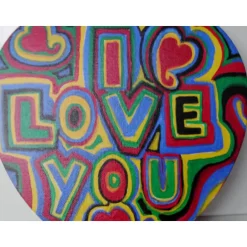 Kunst|Susanne Hiebl...die etwas andere Art! Acrylbild I LOVE YOU Herzbild zum Valentinstag Muttertag Collage Bild auf herzförmigem Keilrahmen