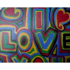 Kunst|Susanne Hiebl...die etwas andere Art! Acrylbild I LOVE YOU Herzbild zum Valentinstag Muttertag Collage Bild auf herzförmigem Keilrahmen