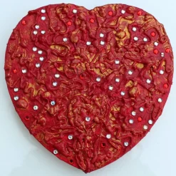 Kunst|Susanne Hiebl...die etwas andere Art! Acrylbild ROTES GLITZERHERZ Herz Herzbild Valentinstag Geschenk Muttertag Acrylbild Collage Bild auf herzförmigem Keilra