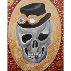 Deko Halloween|Susanne Hiebl...die etwas andere Art! Acrylbild STEAMPUNK GRANDPA Acrylmalerei Totenkopf abstrakte Malerei Wanddekoration Kunst direkt vom Künstler Geschenk