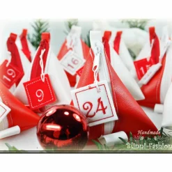 Adventskalender|Blinni-Fashion Adventkalender PURIST mit gestickten Zahlen, 24 Pyramiden Säckchen für Kinder und Erwachsene, Weihnachten, Advent