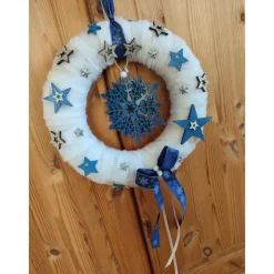 Sale Advents Türkranz Türdeko Wandkranz Schneeflocke Blau 30cm Weihnachtsdeko
