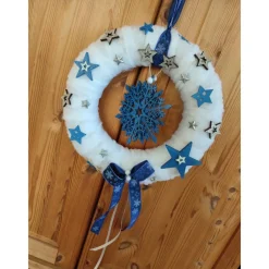 Sale Advents Türkranz Türdeko Wandkranz Schneeflocke Blau 30cm Weihnachtsdeko
