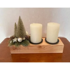 Best Adventsbalken, Adventsgesteck mit zwei dicken Kerzen, cremefarben Kerzen & Beleuchtung