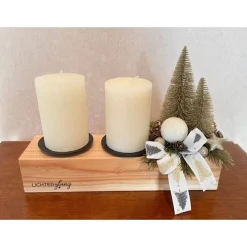 Best Adventsbalken, Adventsgesteck mit zwei dicken Kerzen, cremefarben Kerzen & Beleuchtung