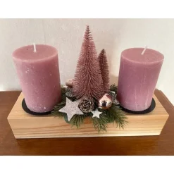 Outlet Adventsbalken, Adventsgesteck mit zwei dicken Kerzen, rosafarben Kerzen & Beleuchtung