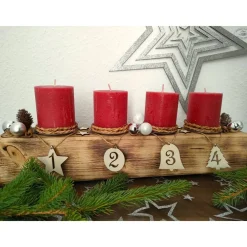 New Adventsbalken aus Holz mit weißen Kerzen und Glaskugeln/ Adventsgesteck / Adventsdeko Adventskränze
