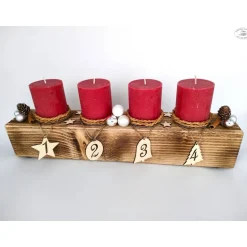 Discount Adventsbalken aus Holz mit roten Kerzen und Glaskugeln/ Adventsgesteck / Adventsdeko Adventskränze