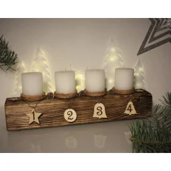 Discount Adventsbalken aus Holz mit roten Kerzen und Glaskugeln/ Adventsgesteck / Adventsdeko Adventskränze
