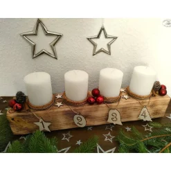 Discount Adventsbalken aus Holz mit roten Kerzen und Glaskugeln/ Adventsgesteck / Adventsdeko Adventskränze