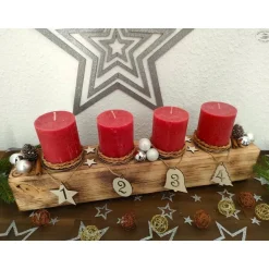 Discount Adventsbalken aus Holz mit roten Kerzen und Glaskugeln/ Adventsgesteck / Adventsdeko Adventskränze