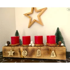 Discount Adventsbalken aus Holz mit roten Kerzen und Glaskugeln/ Adventsgesteck / Adventsdeko Adventskränze