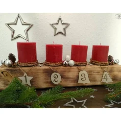Discount Adventsbalken aus Holz mit roten Kerzen und Glaskugeln/ Adventsgesteck / Adventsdeko Adventskränze
