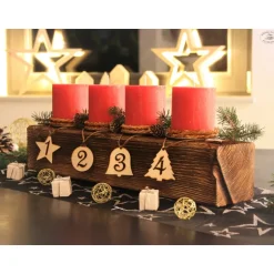 Discount Adventsbalken aus Holz mit roten Kerzen und Glaskugeln/ Adventsgesteck / Adventsdeko Adventskränze