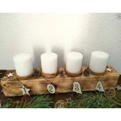Clearance Adventsbalken aus Holz mit weißen Kerzen / Adventsgesteck / Adventsdeko Adventskränze