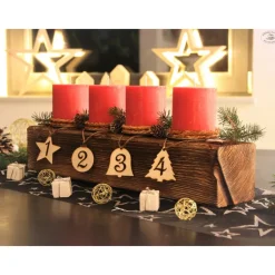 Clearance Adventsbalken aus Holz mit weißen Kerzen / Adventsgesteck / Adventsdeko Adventskränze