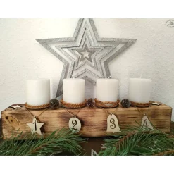 Clearance Adventsbalken aus Holz mit weißen Kerzen / Adventsgesteck / Adventsdeko Adventskränze
