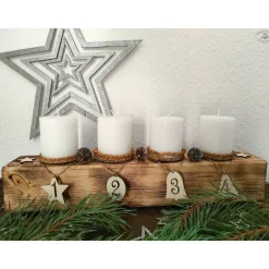 Clearance Adventsbalken aus Holz mit weißen Kerzen / Adventsgesteck / Adventsdeko Adventskränze