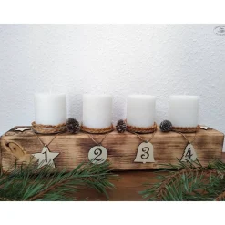 Clearance Adventsbalken aus Holz mit weißen Kerzen / Adventsgesteck / Adventsdeko Adventskränze