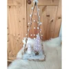 Adventsdeko Holztanne geschmückt Wichtel mit LED Beleuchtung 22x40cm rosa Tischdekoration