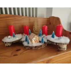 Adventskränze|Tinasdeko2019 Adventsgesteck auf Baumscheibe, Landschaft, rot, 50x27x25cm