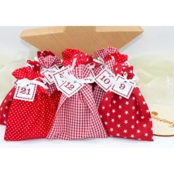 Adventskalender / Säckchen zum befüllen / Stoffsäckchen mit Zahlen rot weiß Adventskalender