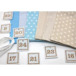 Adventskalender|Monemy Adventskalender / Säckchen zum Befüllen / Stoffsäckchen mit Zahlen creme beige hellblau