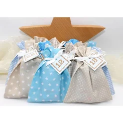 Adventskalender|Monemy Adventskalender / Säckchen zum Befüllen / Stoffsäckchen mit Zahlen creme beige hellblau